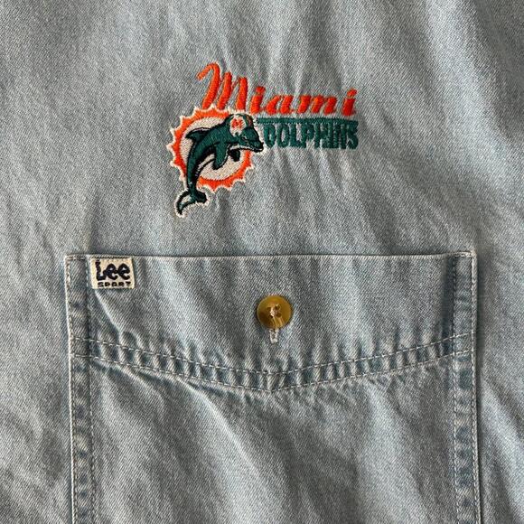 Vintage Lee Sport Miami Dolphins Denim Shirt 2XL Button Down Embroidered NFL - Picture 3 of 9